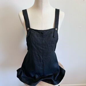 NWT LF SEEK THE LABEL Black 100% Linen Short Overalls Size Small